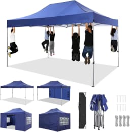 3x4.5m Folding Pavilion Waterproof with 4 Sidewalls,Garden Pavilion UV Protection Festival Party Tent Sun Protection for Camping