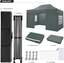3x4.5m Folding Pavilion Waterproof with 4 Sidewalls,Garden Pavilion UV Protection Festival Party Tent Sun Protection for Camping