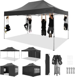 3x4.5m Folding Pavilion Waterproof with 4 Sidewalls,Garden Pavilion UV Protection Festival Party Tent Sun Protection for Camping