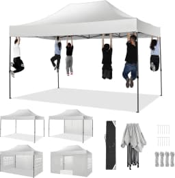 3x4.5m Folding Pavilion Waterproof with 4 Sidewalls,Garden Pavilion UV Protection Festival Party Tent Sun Protection for Camping