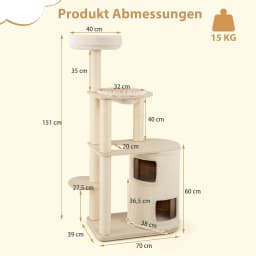151 cm Wooden Cat Scratching Post Large Cat Scratching Post with 2-Tier Cat Cave & Hammock & Sisal Scratching Post, Activity