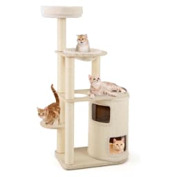 151 cm Wooden Cat Scratching Post Large Cat Scratching Post with 2-Tier Cat Cave & Hammock & Sisal Scratching Post, Activity