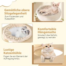 151 cm Wooden Cat Scratching Post Large Cat Scratching Post with 2-Tier Cat Cave & Hammock & Sisal Scratching Post, Activity