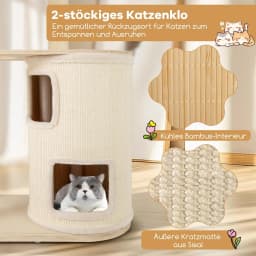 151 cm Wooden Cat Scratching Post Large Cat Scratching Post with 2-Tier Cat Cave & Hammock & Sisal Scratching Post, Activity