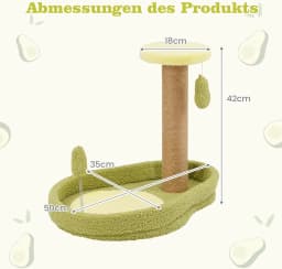 Small Cat Scratching Post, 50 cm High, Avocado Look, Cat Scratching Post with Cat Bed & Feather Toy & Sisal Scratching Posts