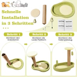 Small Cat Scratching Post, 50 cm High, Avocado Look, Cat Scratching Post with Cat Bed & Feather Toy & Sisal Scratching Posts