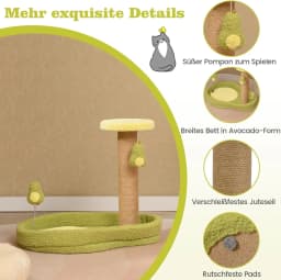 Small Cat Scratching Post, 50 cm High, Avocado Look, Cat Scratching Post with Cat Bed & Feather Toy & Sisal Scratching Posts