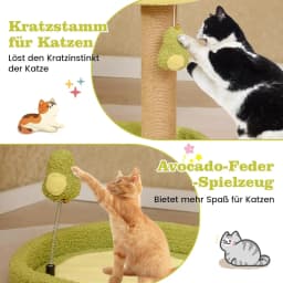 Small Cat Scratching Post, 50 cm High, Avocado Look, Cat Scratching Post with Cat Bed & Feather Toy & Sisal Scratching Posts