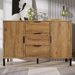 Kommode mit 2 Türen und 3 Schubladen, 120 x 40 x 76 cm in Dunkle Eiche,Verstellbare Ablage,Sideboard Highboard für Schlafzimmer