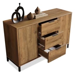 Kommode mit 2 Türen und 3 Schubladen, 120 x 40 x 76 cm in Dunkle Eiche,Verstellbare Ablage,Sideboard Highboard für Schlafzimmer