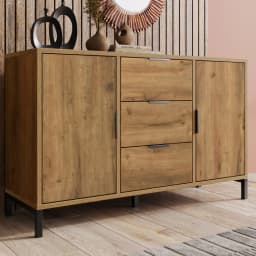 Kommode mit 2 Türen und 3 Schubladen, 120 x 40 x 76 cm in Dunkle Eiche,Verstellbare Ablage,Sideboard Highboard für Schlafzimmer