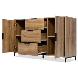 Kommode mit 2 Türen und 3 Schubladen, 120 x 40 x 76 cm in Dunkle Eiche,Verstellbare Ablage,Sideboard Highboard für Schlafzimmer