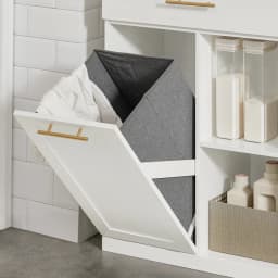 Sobuy Bzr66-W Laundry Cabinet with Folding Bathroom Cabinet Dresser for Bathroom Laundry Bag with 2 Drawers and 2 Compartments Laundry Bags