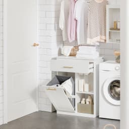 Sobuy Bzr66-W Laundry Cabinet with Folding Bathroom Cabinet Dresser for Bathroom Laundry Bag with 2 Drawers and 2 Compartments Laundry Bags