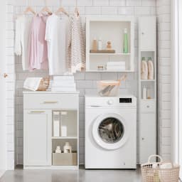 Sobuy Bzr66-W Laundry Cabinet with Folding Bathroom Cabinet Dresser for Bathroom Laundry Bag with 2 Drawers and 2 Compartments Laundry Bags