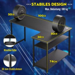 COMHOMA Desk Gaming table with Shelf 100cm Computer table L Shape PC table for office Home Office