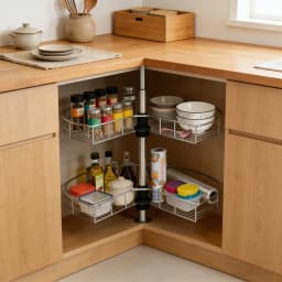 Pull Out Cabinet Shelves,2-Tier Rotating Kitchen Storage Organizer,Blind Corner Kitchen Tools and Cooking Essentials Organizer