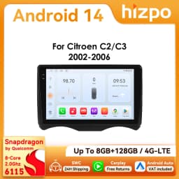 9" Hizpo 2Din Android14 Car Radio for Citroen C2 C3 2002 - 2006 Auto CarPlay 4G BT SWC GPS RDS DSP Snapdragon 6115 360°CAM