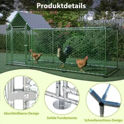 Free-running Cage House 3x1x1.5m with Safety Lock and Waterproof PE Cloth,Metal Cage for Chicken,Rabbits Exercise Training Frame