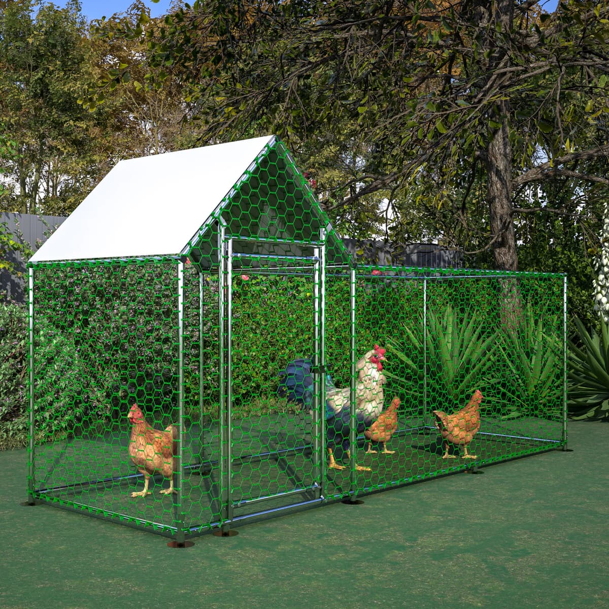 Free-running Cage House 3x1x1.5m with Safety Lock and Waterproof PE Cloth,Metal Cage for Chicken,Rabbits Exercise Training Frame