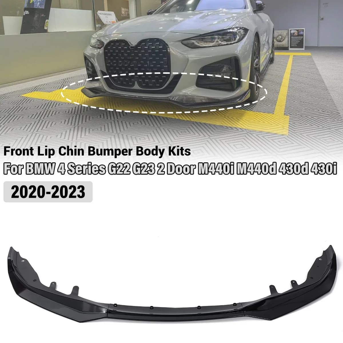Car Front Bumper Lip Spoiler Body Kit Diffuser Spoiler Protector Cover Deflector Lip For BMW 4 Series G22 G23 2 Door  2020-2023
