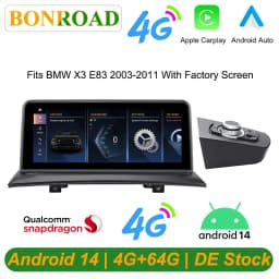 Bonroad Qualcomm 4+64GB/8+128GB Android 14 Car Video Players with GPS Navigation for BMW X3 E83 2003–2011, Featuring Factory‑Installed Screen and CarPlay
