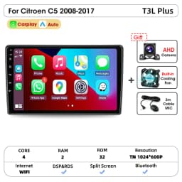 Srnubi 2 Din Car Radio For Citroen C5 2008-2017 Multimedia Player Carplay Android auto Stereo Autoradio GPS Navegador Head Unit