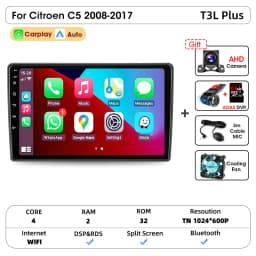 Srnubi 2 Din Car Radio For Citroen C5 2008-2017 Multimedia Player Carplay Android auto Stereo Autoradio GPS Navegador Head Unit