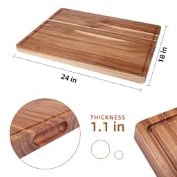 Acacia Large Wood Cutting Board 1.5 Inches Thick Butcher Block Cheese Charcuterie Board with Side Handles and Juice Grooves