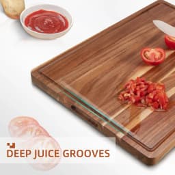 Acacia Large Wood Cutting Board 1.5 Inches Thick Butcher Block Cheese Charcuterie Board with Side Handles and Juice Grooves