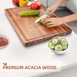 Acacia Large Wood Cutting Board 1.5 Inches Thick Butcher Block Cheese Charcuterie Board with Side Handles and Juice Grooves