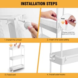 4 Tier Trolley on Wheels,Narrow Storage Unit with Hook, for Kitchen Bathroom Laundry Room, Slide Out Bathroom Storage