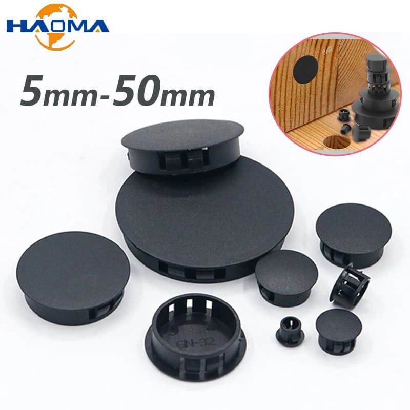 Black Plastic Hole Plug Snap-on Cover Dust Caps Furniture Screw Hole Cover Tube Pipe Inserts Plug Bung