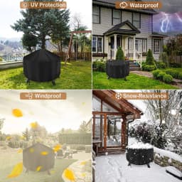 Waterproof Patio Fire Pit Cover Black UV Protector Grill BBQ Shelter Outdoor Garden Yard Round BBQ Cover Canopy Furniture Covers