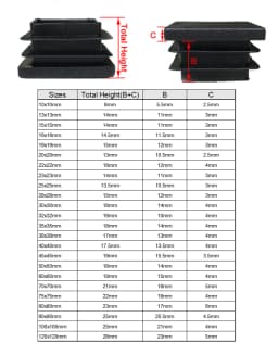 2/4/10pcs Square Plastic Black Blanking End Cap Tube Pipe Insert Plug Bung 10x10~100x100mm living room furniture bed frame