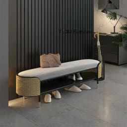 Modern Simple Ottoman for Entrance Hall Long Hollow with Cushion Stools Light Luxury Metal Household Hallway Ottoman for Hotel H