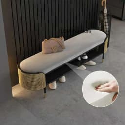 Modern Simple Ottoman for Entrance Hall Long Hollow with Cushion Stools Light Luxury Metal Household Hallway Ottoman for Hotel H