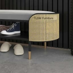 Modern Simple Ottoman for Entrance Hall Long Hollow with Cushion Stools Light Luxury Metal Household Hallway Ottoman for Hotel H