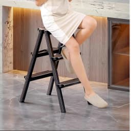 Heavy Duty Aluminum Folding Ladder - 3 Step Telescoping, Dual Sided Household Step Ladder with Tray, Space Saver