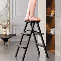 Heavy Duty Aluminum Folding Ladder - 3 Step Telescoping, Dual Sided Household Step Ladder with Tray, Space Saver