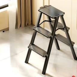 Heavy Duty Aluminum Folding Ladder - 3 Step Telescoping, Dual Sided Household Step Ladder with Tray, Space Saver