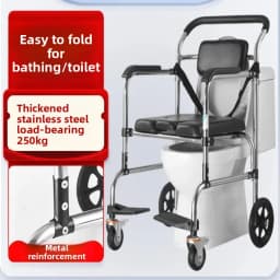 Foldable Toilet Chair with Arms - Heavy Duty Commode for Elderly/Disabled, Non-Slip Bidet Seat, Home Medical Mobility Aid