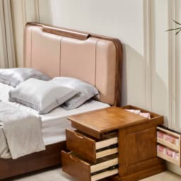 [Key lock] T01 upgrade double hidden compartment pure solid wood design large capacity storage bedside safe integrated