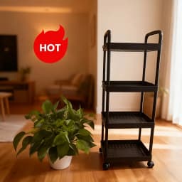 4-Tier Plastic Rolling Storage Cart - Portable Shelf Trolley with Wheels for Home Organization