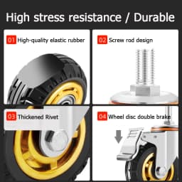 Screw Rubber Swivel Casters 3/4/5 Inches, Brake Casters, Silent Rubber Wheels, M10 M12 M16 Screw, Furniture Trolleys