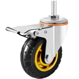 Screw Rubber Swivel Casters 3/4/5 Inches, Brake Casters, Silent Rubber Wheels, M10 M12 M16 Screw, Furniture Trolleys