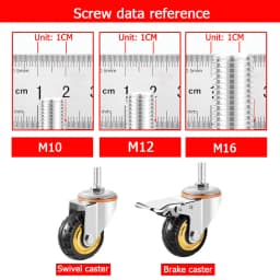 Screw Rubber Swivel Casters 3/4/5 Inches, Brake Casters, Silent Rubber Wheels, M10 M12 M16 Screw, Furniture Trolleys