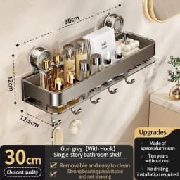 Suction Cup Bathroom Organizer Wall Mounted Toilet Wash Basin Shower Gel Storage Rack No Drilling Required Bathroom Shelf