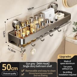 Suction Cup Bathroom Organizer Wall Mounted Toilet Wash Basin Shower Gel Storage Rack No Drilling Required Bathroom Shelf