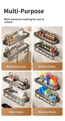 Suction Cup Bathroom Organizer Wall Mounted Toilet Wash Basin Shower Gel Storage Rack No Drilling Required Bathroom Shelf
